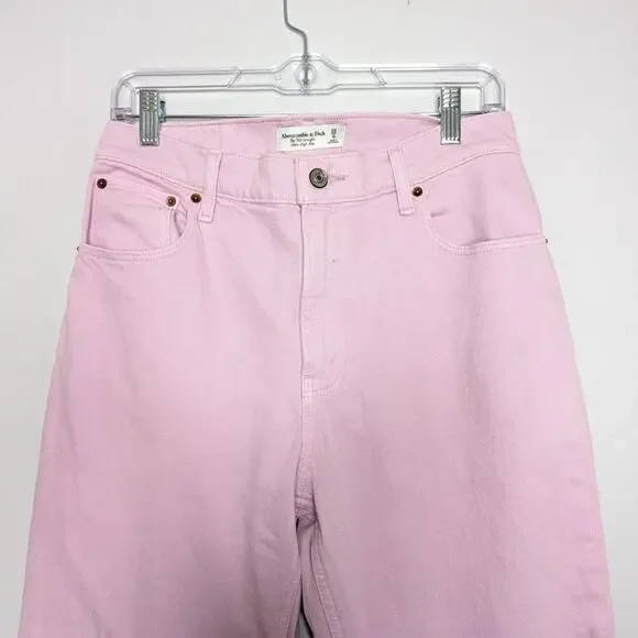 Abercrombie & Fitch Orchid Pink Ultra High Rise 90s Straight Jean Size 6 Short - Picture 4 of 7